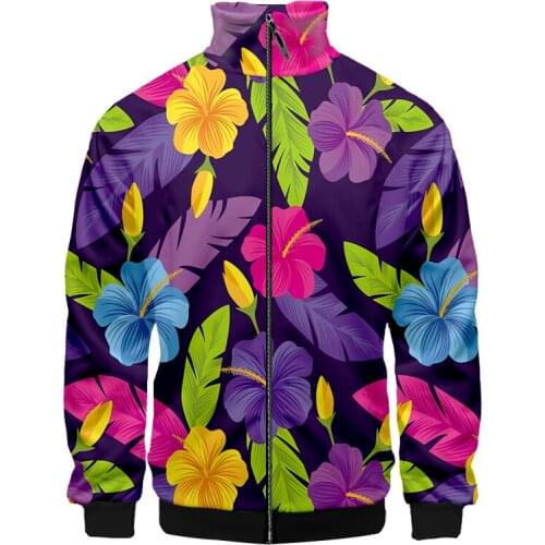 New Stand Up Collar Jacket 3d Colorful Floral Flower Printed Suitable Funny Oversized Long Sleeve Zipper Coat Plus Size 6XL IFPD