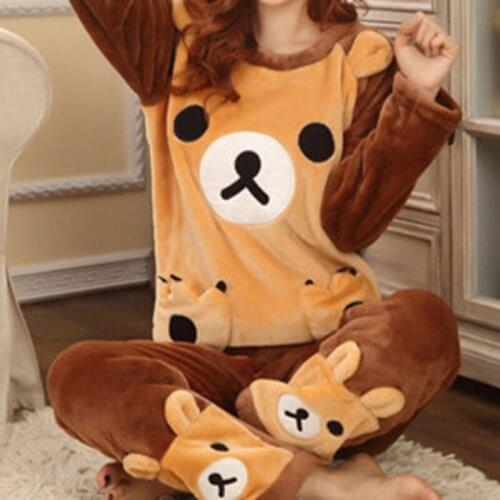 2021 New Women Pajama Set Autumn Winter Pajamas Flannel Cartoon Thick Warm Women Sleepwear Cute Animal Female Homewear Piece