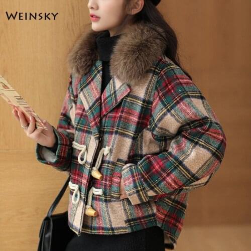 New Autumn And Winter Womens Thick Plaid Woolen Coat