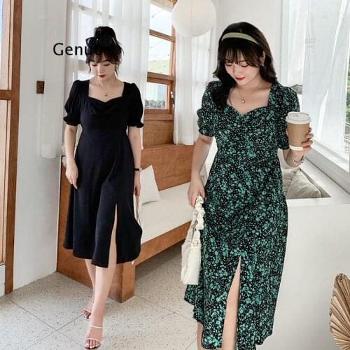 New plus size womens dress fat mm long waist slimming dress girls dress plus size feminine split temperament dress