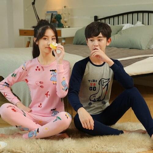 Teens Clothes Pajamas Set Big Boys Girls Clothing Children Cotton Sleepwear Full Sleeve Pyjamas Kids Clothes 12 14 16 18Years