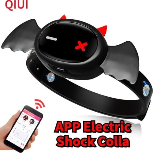 QIUI APP Control Electric Shock Collar BDSM Fetish Slave Restraint Electric Shock Collars Adult Game Sex Toys Little Devil