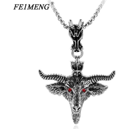 Baphomet Pentagram Goat Head Necklace Amulet Sabbatic Occult Red Eye Goat Necklaces For Women Men Fashion Jewelry Collar Choker