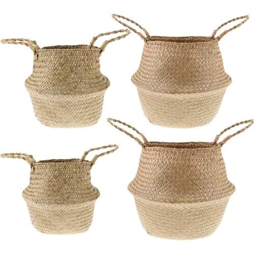 Rattan Woven Box Basket Set and Tray Set Natural Handmade Organizer Seaweed, 4 Size