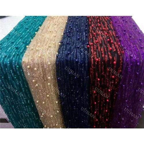 Glued Glitter Tulle Fabric for Beautiful Dress Hand Printed Glued Glitter Net Lace Fabric