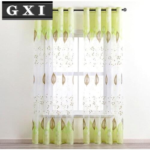 GXI Green Leaves Sheer Curtains Burnout Voile Window Drapes Rustic Tulle For Living Room Kitchen Sheer Fabrics Cortinas