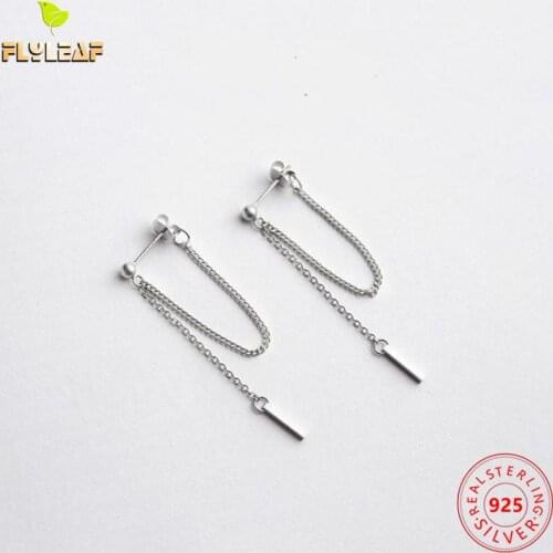 Flyleaf 925 Sterling Silver After Hanging Type Tassel Strip Stud Earrings For Women Fashion Girl Sterling-silver-jewelry