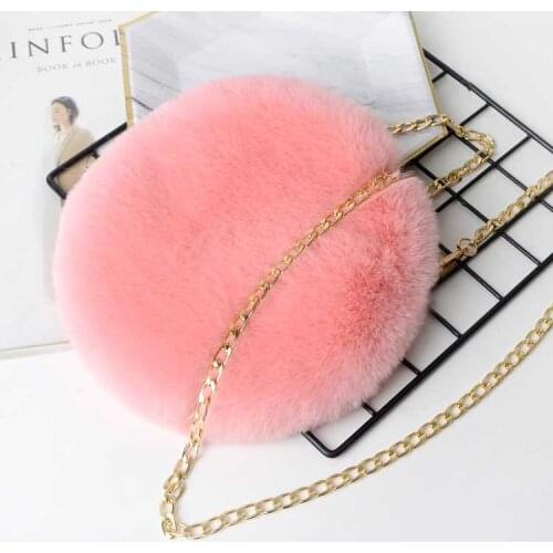 13 Colors New Long Hair Shoulder Bags with 115cm Chains Crossbody Bags for Girls Fashion Round Fur Very Soft Good Quality