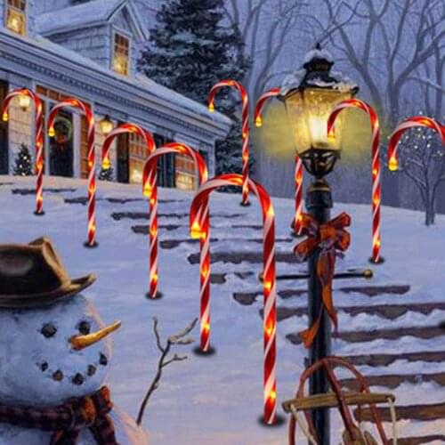 Solar Power Light String Christmas Candy Cane Lights Outdoor Warm LED Home Garden Ground Plug Crutch New Year Christmas Decor