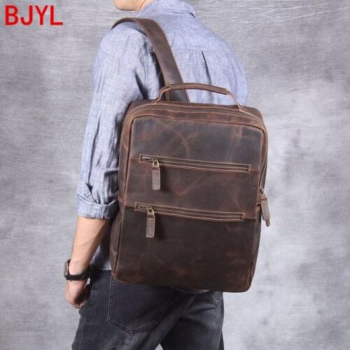 Large-capacity Vintage Leather Men Backpack Suede Leather Travel Backpacks Male Laptop Bags School Backpack Handmade Original Tc