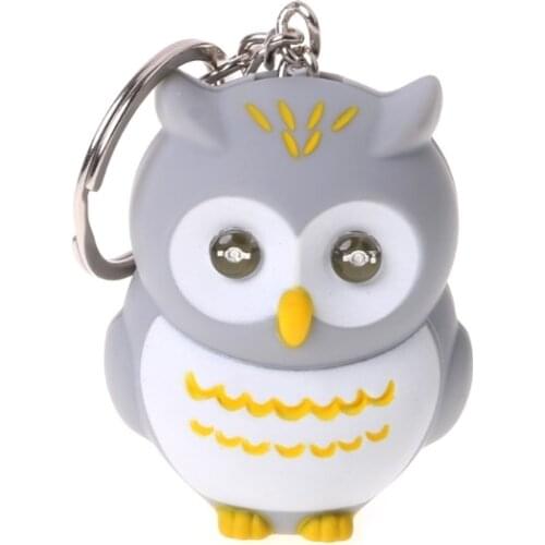 Funny LED Light 3D Cartoon Owl Keyring Sound Hooting Key Chain Key Gift Kid Toys Y4QA