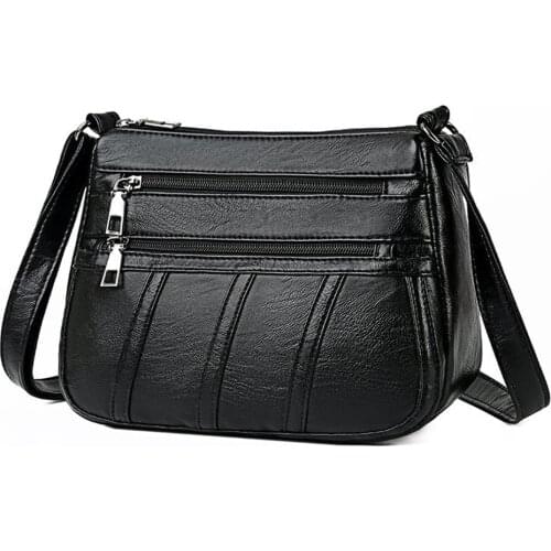 Women PU Leather Messenger Bag Mother Solid Handbag Crossbody Multi-pocket Purse Youth Ladies Simple Versatile Bag