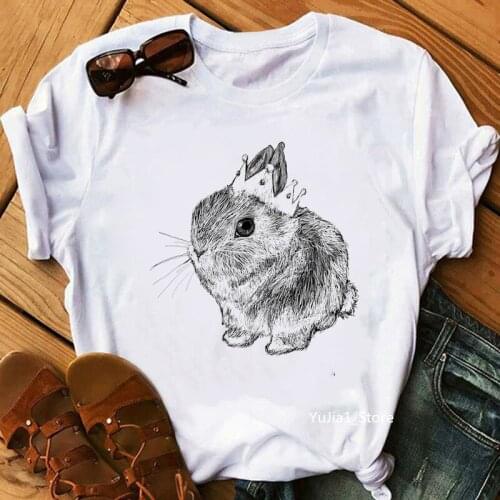 New Bunny Queen Animal Print Women Tshirts Funny Rabbit T Shirt Harajuku Kawaii Clothes Summer Tops Tee Shirt Femme Streetwear