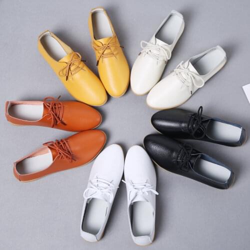 2021 Spring Autumn New Women Shoes Genuine Leather Womens Shoe Lace-Up Female Flats Pointed Toe Woman Oxfords Large Size