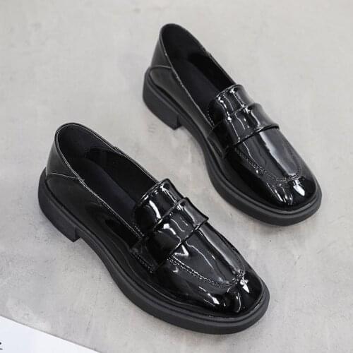 New Solid Leather Oxford Shoes for Women Shoes Woman Slip on Platform Shoes Square Toe Low Heels Casual Shoes Zapatos De Mujer