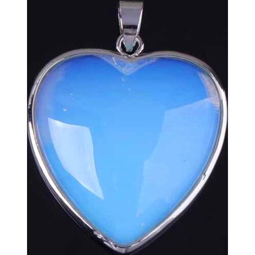 100-Unique Romantic Style 1 Pcs Silver Plated Cute Heart Opalite Opal Pendant For Valentines Day Jewelry