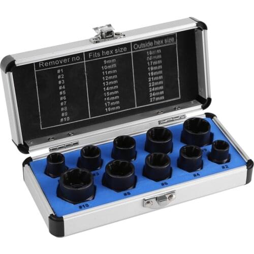 10Pcs/set Bolt Nut Remover Screw Removal Extractor Removal Set Damaged Nut Removal Socket Tool Threading Hand Tools Kit With Box