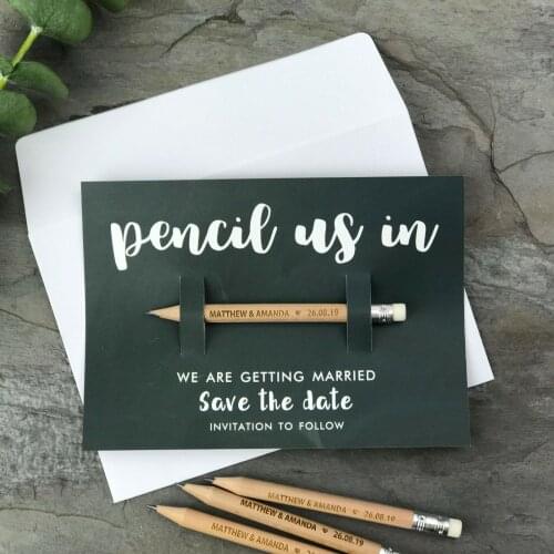 12pcs Custom Pencil us in save the date cards, personalize save the dates, alternative save the dates, Pencils invitations