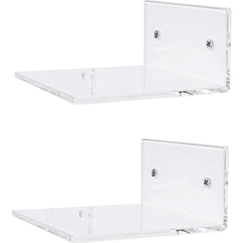 2Pcs Kitchen Bathroom Small 4 inch Clear Acrylic Floating Wall Shelves Organizer
