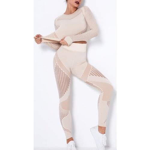 2021 Seamless Women Yoga Set Workout Sportswear Gym Clothing Fitness Long Sleeve Crop Top High Waist Leggings Sports Suits