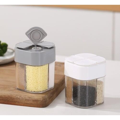 4 Grid Transparent Spice Jar Set Salt Seasoning Jar Pepper Seasoning Bottle With Lid Kitchen Condiment Cruet Storage Container