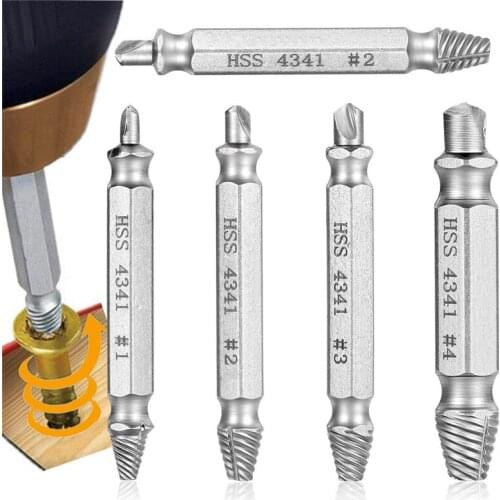 4Pcs/set Broken Damaged Screw Extractor Drill Bit Guide Set Broken Bolt Fastener Remover Easy Out Carpentry Screw Extractor