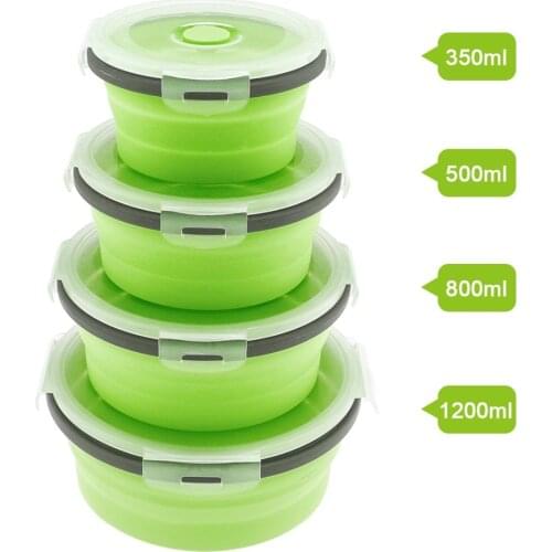 4pcs Silicone Lunch Box Portable Bowl Colorful Folding Food Container Lunchbox 350/500/800/1200ml Eco-Friendly Outdoor Box