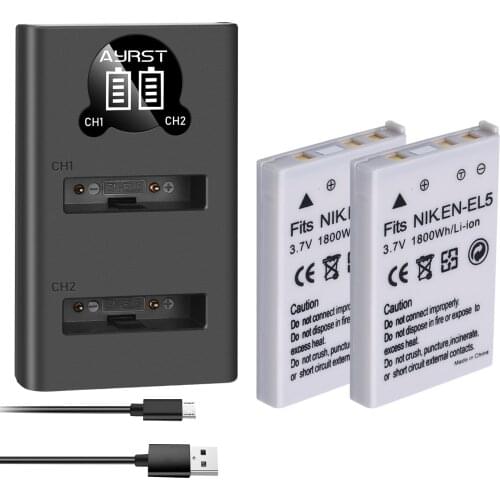 2 Pcs EN-EL5 ENEL5 Camera Battery + Dual USB Charger for Nikon Coolpix P530 P520 P510 P100 P500 P5000 P5100 P6000 3700 4200