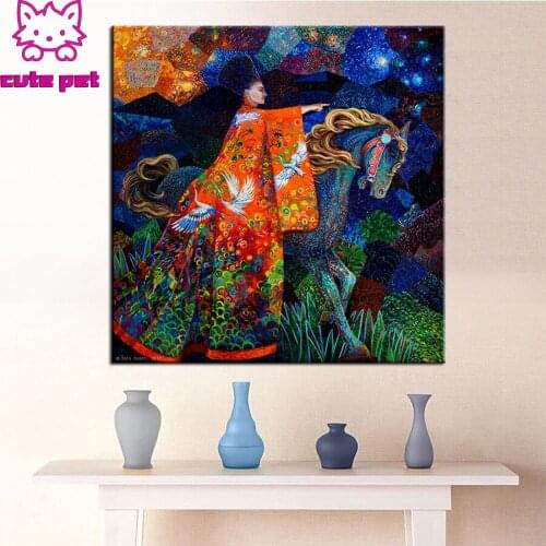 DIY Diamond Painting Abstract colorful art, horse and lady diamond Embroidery 5d mosaic Diamond needlework cross stitch room