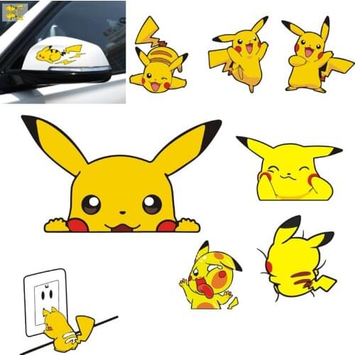 Car Styling Pokemon go Lovely Cartoon Animal Pet Pikachu cartoon animal sticker decal Bathroom mirror sticker VW Ford Lada