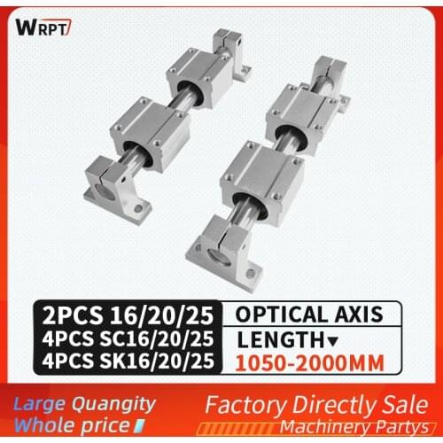 Free shipping, 1pcs optical axis 16mm/20/25-1050mm-2000mm+4 pcs SCS16/20/25+4 pcs SK16/20/25mm for engraving machine, printer