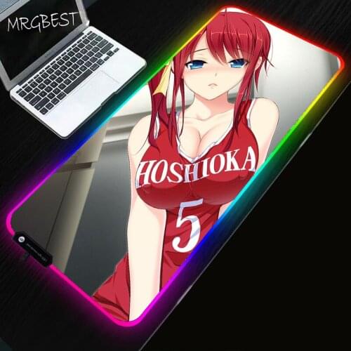 MRGBEST Anime RGB Large Player Mouse Pad Sexy Chest Red Clothes Girl Computer Pc Keyboard Desk Mat with LED Backlit Carpet L
