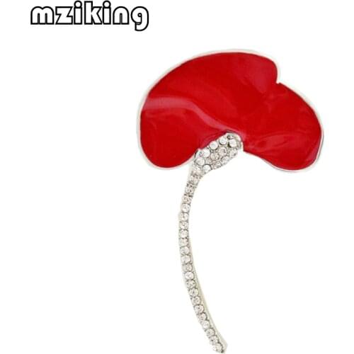 Mziking 2019 New Vintage Red Poppies Brooch for Women Rhinestone Brooches Pin Flower Alloy Brooch Jewelry Wedding Party Gifts