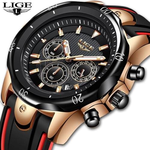 Relogio Masculino 2019 LIGE Mens Watches Fashion Male Sports Chronograph Analog Quartz Watch Men Silicone Strap Waterproof Clock