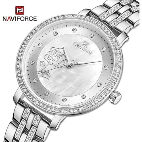 Luxury Brand NAVIFORCE Women Watch Fashion Dress Bracelet Ladies Quartz Wristwatch Creative Rose with Diamonds Waterproof Clock