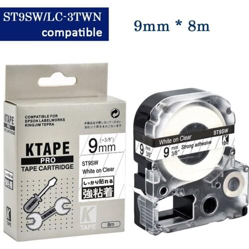 CIDY 10pcs 9MM white on clear ST9S ST9SW/LC3TWV tape cassette ribbon SS9KW for kingjim/epson label maker for LW400 LW-600P SR150