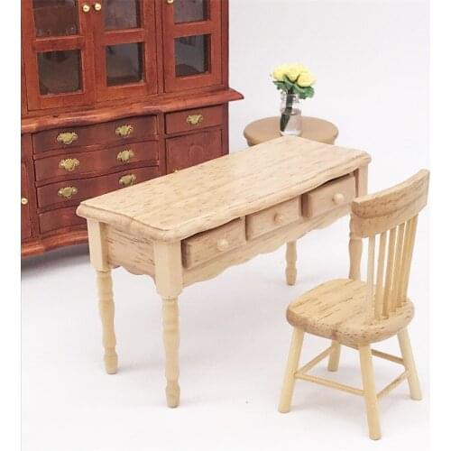 1:12 Wooden Miniature desk & chair for dolls Furniture toy bedroom decoration kids Dollhouse play toys children girls gifts