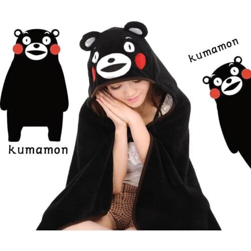 Anime Hooded Fleece Blanket Cute Kumamon Bear Soft Throw Cosplay Cloak Cape Shawl Flannel Wrap Carton Plush Toy