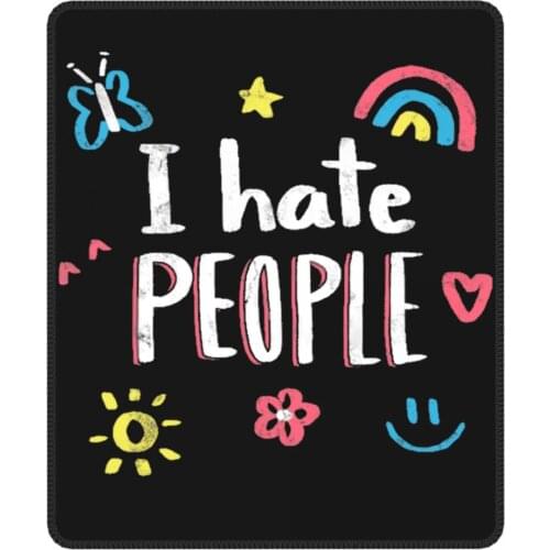 I Hate People Humor Mouse Pad Smile Rainbow Flower Butterfly with Locking Edge Mat Pads Rubber Office Home Deco Mat