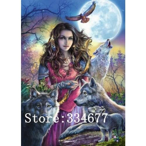 Beautiful Girl and Wolf Animal Cross Stitch Kits Crafts 14CT Unprinted Embroidered Handmade Arts Oil Painting Wall Home Decor