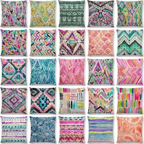 Double print Watercolor Candy Chevron Waves Cushion Cover Coral Camo Stripe Paisley Geometry Pattern Moroccan Pillowcase 45cm