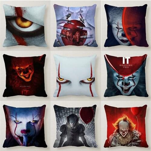 Horror Series Halloween Party Decoration Pillowcase Linen Car Sofa Pillowcase Bloody Clown Cushion Cover