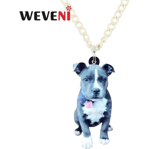 WEVENI Original Acrylic Staffordshire Bull Terrier Dog Necklace Pendant Collar Choker Animal Jewelry For Women Girls Teens Pets