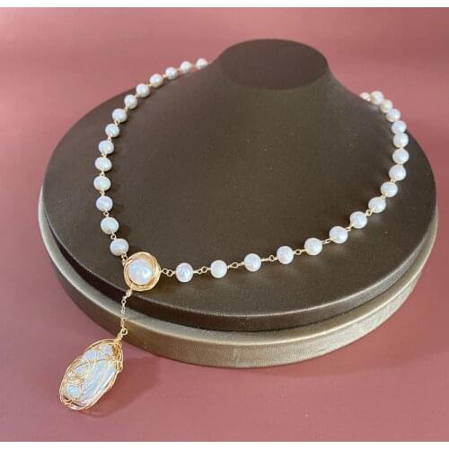 Original Design Natural Fresh Water White Baroque Pearl Pendant Necklace For Wedding Valentines Day Gift Womens Luxury Jewelry