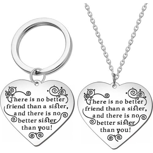 2021 New Stainless Steel Sisters Heart-shaped Necklace Peach Heart Keychain Pendant Jewelry Lettering Jewelry