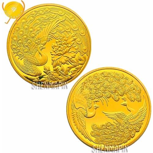 Queen of birds Peacock Commemorative Coin China Mascot Challenge Coin Chinese National Flower Peony Gold Coins Collectibles