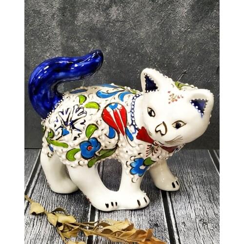 Tile Handmade Tile Cat Trinket Sable Brush Workmanship Completely Handmade Sable Brush Painting Ceramic Cat Trinket Animal Vase