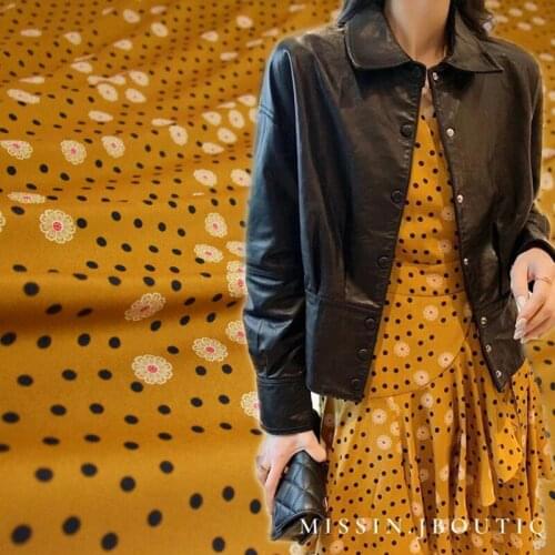 Half Meter High Grade Round Dot Little Flower Print Chiffon Fabric For Dress Shirt Garment Sewing Tissue No Transparent T1573