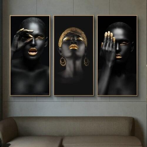 African Art Black Woman Portrait Canvas Paintings on The Wall Art Posters and Print African Woman Sexy Lips Art Pictures Cuadros