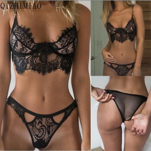 QIZHIMIAO New Sexy Underwear Women Sexy Lingerie Ladies Lace Transparent sexy women underwear lace lingerie spandex sexy bra set